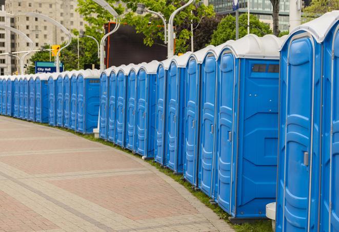 Seasonal porta potty units set up at a Brookfield, Wisconsin venue